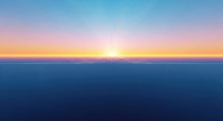 Obraz premium Serene Sunrise Over Calm Ocean with Colorful Gradient Sky and Reflective Water Surface