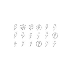 Collection of lightning bolts isolated on transparent background