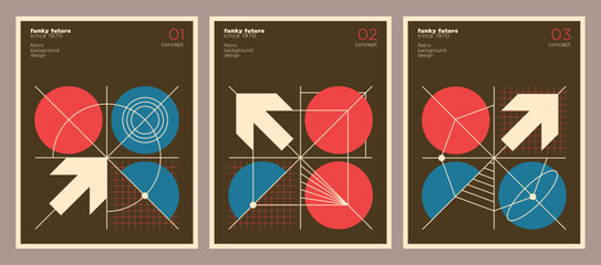 A set of a retro brochure covers in an abstract style with a geometric shapes. Vector illustration.