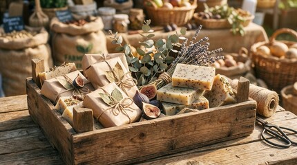 Handmade soap bars and rustic gifts at a farmer's market