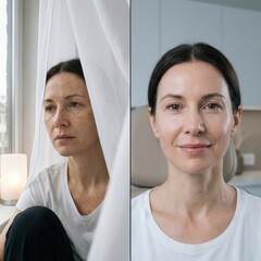 Woman before and after facial skin treatment comparison