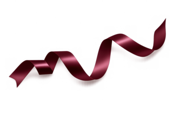 Maroon satin ribbon swirling, adding elegance to celebration, gift dressing, and festive decoration, transparent background