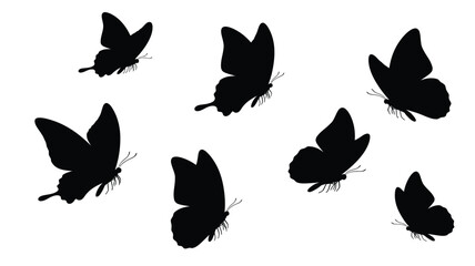 A collection of black butterflies in flight a striking silhouette