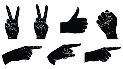 Various hand gestures in black and white a striking silhouette