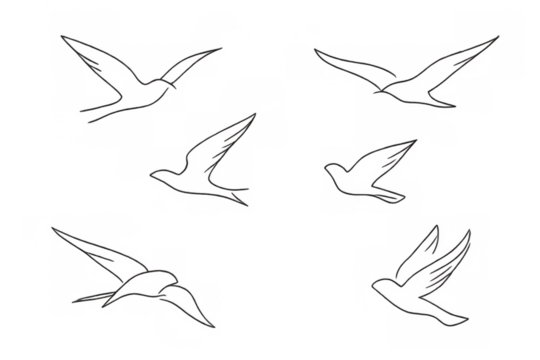 Flying line art swallows with a transparent background, representing freedom, movement, nature, and the concept of migration - Powered by Adobe