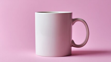 a white coffee mug on a pink surface