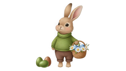 Easter bunny holding a basket of eggs