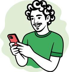 Smiling Man Engaged with Mobile Phone