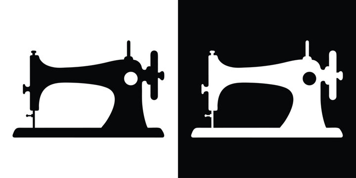 Vintage sewing machine icon, Retro sewing machine silhouette vector