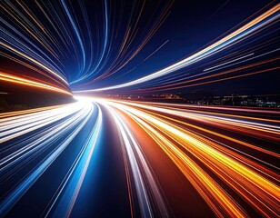 Long exposure shot of car light trails creating a mesmerizing tunnel effect on a dark night
