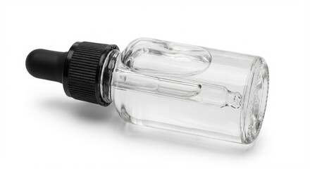 Brown dropper bottle oil is isolated on a white background with copyspace for logos.