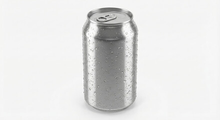 A white soda drink can is isolated on a plain background with copyspace for logos.