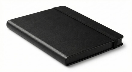 Dark notepad is isolated on a white background, providing space for logos and text.