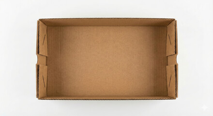 Cardboard box is placed on a white surface with copyspace for logos.