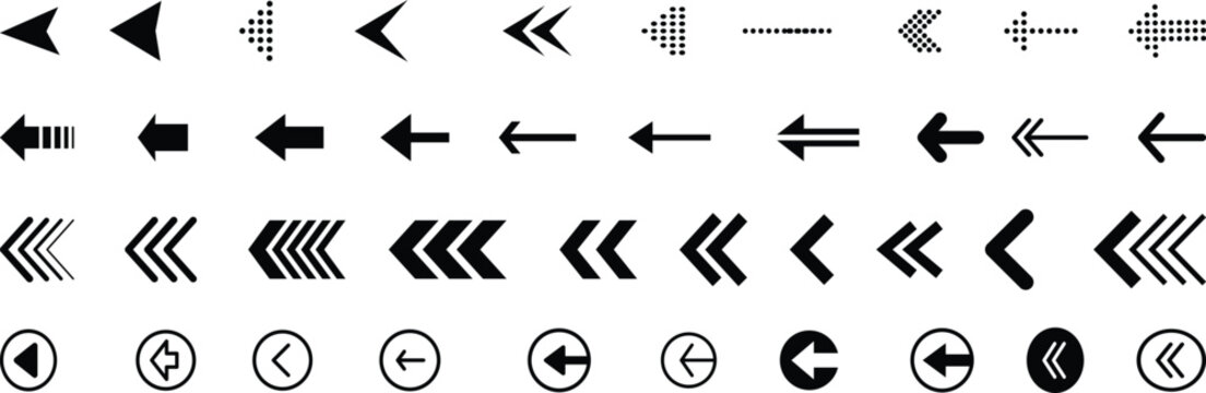 Arrow icon set, arrow cursor. Modern simple arrows. collection, different arrow signs, black arrows icons. Vector illustration.