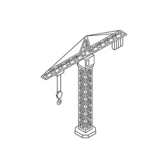 Isometric Line Art Tower Crane for Construction