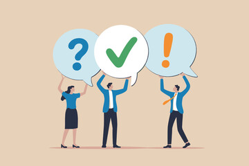 Business team collaborates to address questions, confirm solutions, and highlight important information