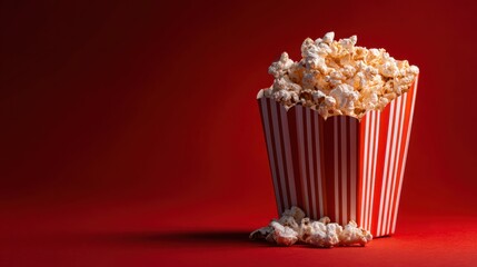 a popcorn box with a red background