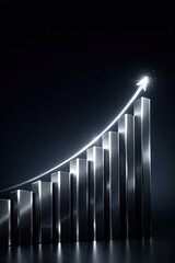 Glowing bridge-like rising graph, business growth in dark background