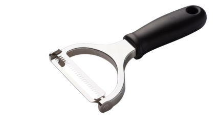 Vegetable peeler with black handle isolated on transparent background