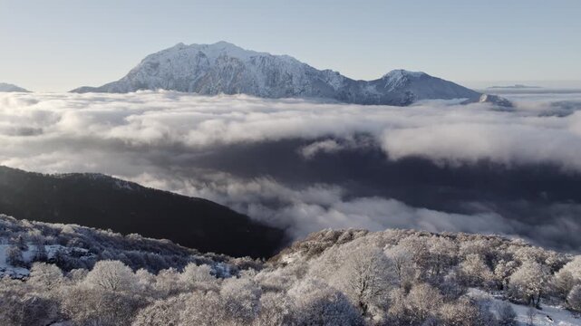 Flying towards the North face of Grigna Settentrionale, Lombardy landscape, Italy