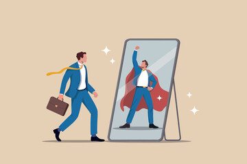 A businessman discovers his hidden potential and inner superhero while looking in the mirror © Design gallery