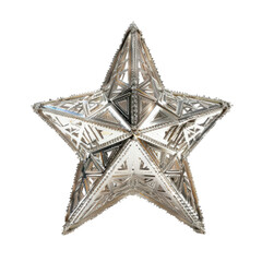 Silver Christmas Star Decoration in Modern Luxury Style with Bright White Lighting on Transparent Background for Holiday Greeting Cards isolated on transparent background