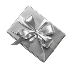 Silver Gift Box with Satin Ribbon in Elegant Style with Soft Lighting on White Background for Luxury Packaging isolated on transparent background