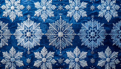 Elegant Snowflake Pattern on Deep Blue Background for Winter.