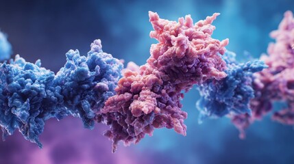 Abstract representation of two distinct molecular structures interacting, digital art