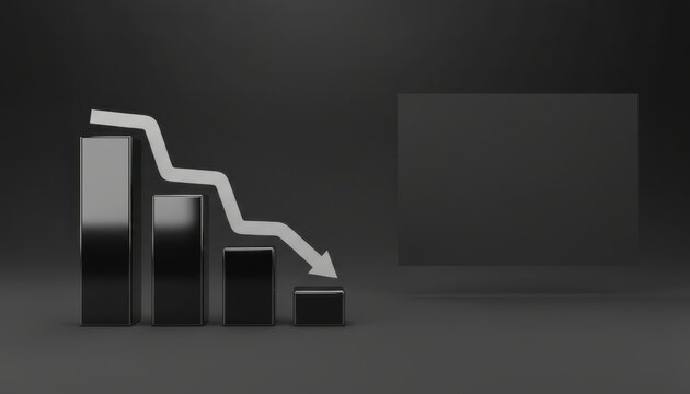 Minimal black stairs with downward arrow, business decline concept background