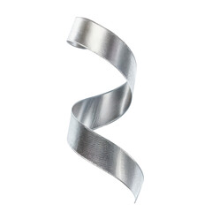 Silver Metallic Ribbon in Twisted Spiral Shape with Bright Studio Lighting on White Background for Luxury Packaging isolated on transparent background