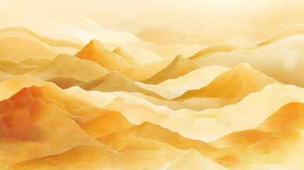 Elegant gold mountain landscape with fine line art design, perfect for luxury background