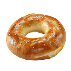 Pretzel Bagel in Golden Brown Color with Sesame Seeds on White Background for Food Photography isolated on transparent background