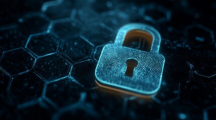 Modern Cybersecurity Concept with Digital Lock Symbol and Hexagonal Technology Background for Internet Protection and Data Security Initiatives