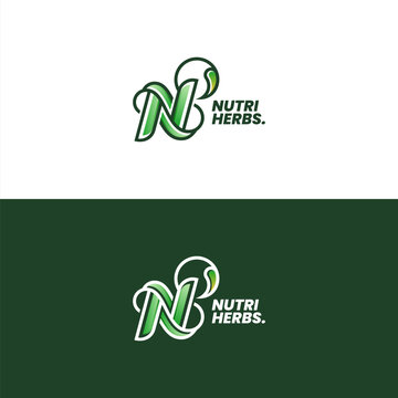 Letter N with gradient and shiny leaves for the logo of nutritional products, vegetable and herbal brands