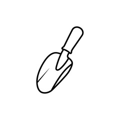 Fototapeta premium Gardening trowel in outline style for planting and landscaping, transparent background 