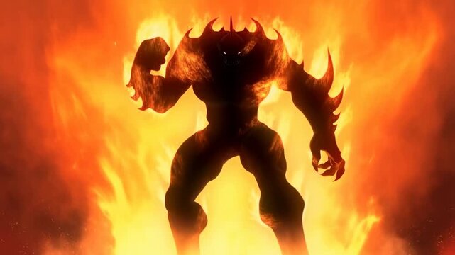 Fiery monster emerges from flames in dynamic scorching scene