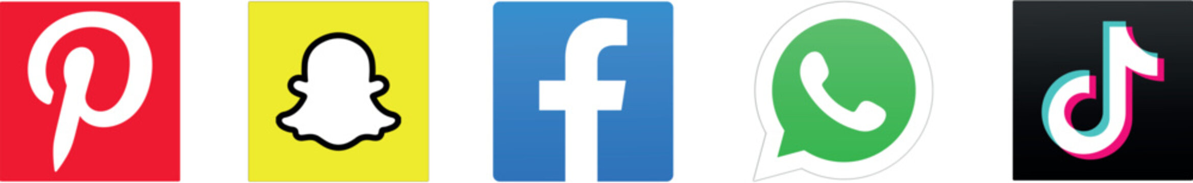 Social media logo set featuring Facebook, Snapchat, WhatsApp, and TikTok. Editorial use only. Flat logo collection for news articles, digital media coverage, social networking topics, and informationa