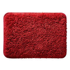 Red bath mat in soft plush texture with vibrant color on white background for home decor isolated on transparent background