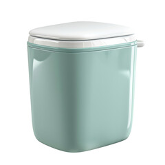Ceramic trash can in pastel green with white lid in soft studio lighting on white background for home decor isolated on transparent background