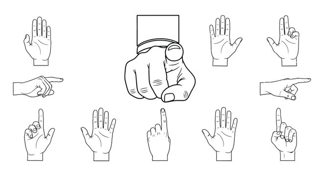 Collection of hand gestures diverse pointing signaling and counting illustrations