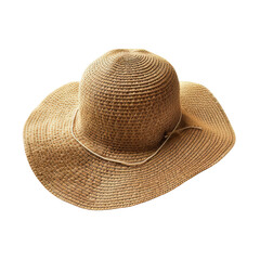 Straw Hat in Natural Texture with Wide Brim and Soft Lighting for Summer Fashion isolated on transparent background