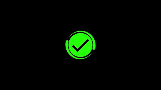 green circle with a black checkmark on black background .
