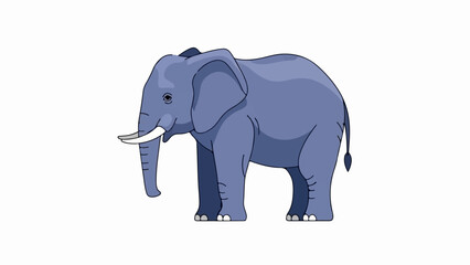 Full-body cartoon illustration of a majestic gray elephant with large ears and white tusks standing