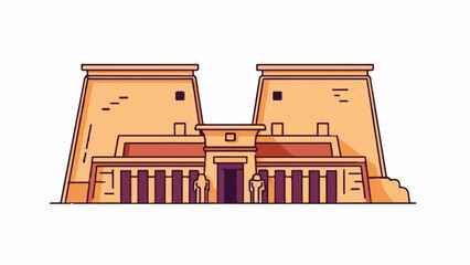 Illustration of an ancient Egyptian temple with twin pylons and entrance statues, in a minimal style
