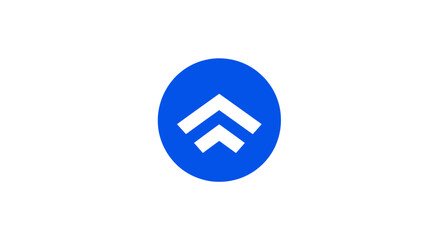 Abstract blue circular icon with upward pointing double chevron arrows symbolizing growth, progress, success, and positive movement.
