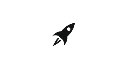 Minimalist black rocket icon launching upwards. Perfect for concepts of startup, speed, boost, innovation, success, and progress.