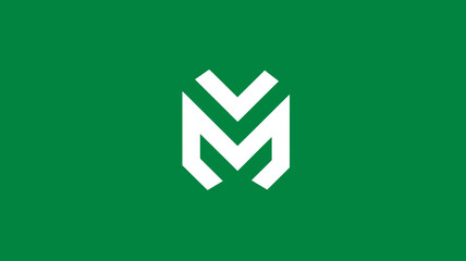 Modern white geometric abstract symbol on green background. Minimalist graphic design logo concept, stylized M or V shape.