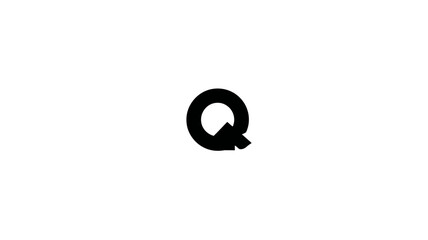 Stylized black letter Q on a clean white background. Modern typography design element for initials, alphabet, and graphic projects.